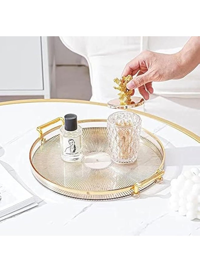 DUNISO Serving Trays with Handles，Fruit Tray，Home Decorative Coffee Table Round Tray，Sturdy and Durable，for Bedroom, Bedside Table, Dresser,Living Room, Dining Room，Amber - Image 1