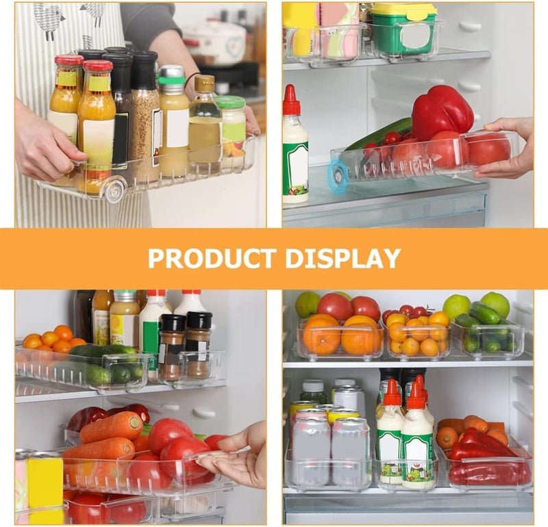 KEYOZA KEYOZA Clear Refrigerator Drawer Organizer 38x15x6 cm Rolling Storage Bin with Dividers Kitchen Storage Fridge Organizer on Wheels Pantry Storage Box Kitchen Dining Bar MultiPurpose  - Image 4