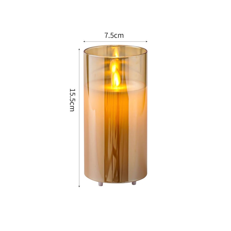 LTETTES Real Wax LED Glass Pillar Flameless Rechargeable Candles | Amber Gold Glass | USB Type-C Wireless Charging Cable | Remote Control Included | Home Decor & Gifting | Set of 1 (7.5 x 15.8 cm) - Image 4