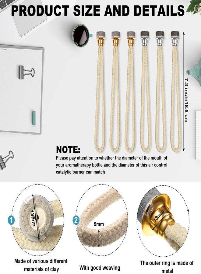 مايتيز مجموعة مايتيز المكونة من 6 قطع من فتيل بديل لمصباح الزيت، فتيل بديل للتحكم في الهواء التحفيزي، مصابيح موقد لموزع الروائح العطرية (فضي، ذهبي) - Image 2