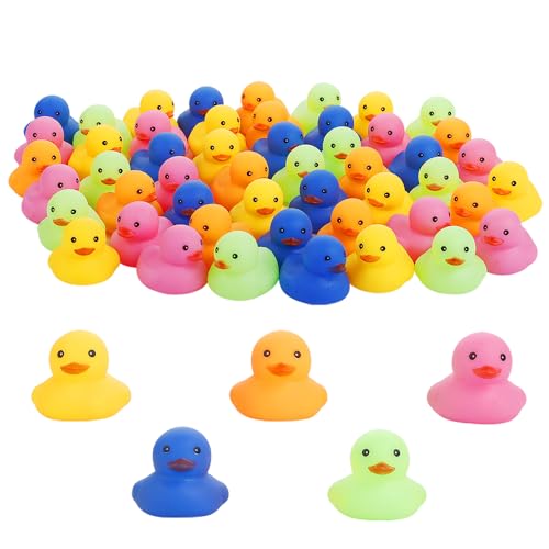 WAMSOLE 50 Pcs Multicolor Mini Rubber Ducks Baby Bath Toy Children Squeak and Float Colored Small Ducks in Bulk Toddlers Shower Duck Decorations Party Favors - Image 1