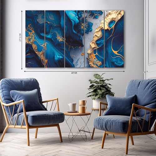 The Castle Decor lord Blue Gold sparkle painting with frame 5 Big Size (27x48) Multiple Frames Wall Art Painting for living room,Bedroom,Drawing room,Hotels-Wooden Framed-Digital Painting - Image 2
