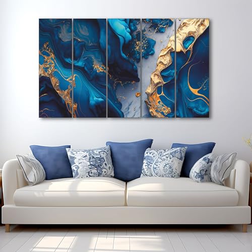The Castle Decor lord Blue Gold sparkle painting with frame 5 Big Size (27x48) Multiple Frames Wall Art Painting for living room,Bedroom,Drawing room,Hotels-Wooden Framed-Digital Painting - Image 3
