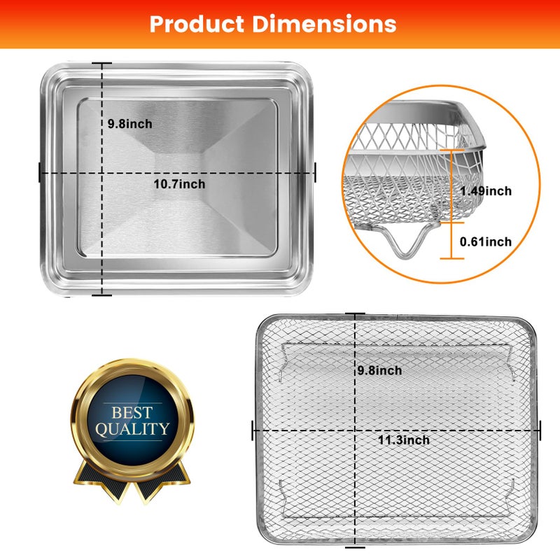 GWY Air Fryer Tray Replacement For Cuisinart Toa-28 Afr-25 Toaster Air Fryer Convection Oven  10.7 * 9.8'' Non-Stick Mesh Air Fryer Steel Basket Wire Rack Accessories Parts  Dishwasher Safe - Image 2
