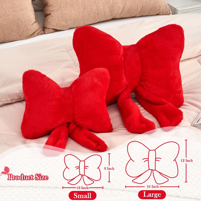 XVTRU RED BOW PANDING SOFT BOW الوسائد المزخرفة مع فو فو فرو لطيف 12 "" القوس رمي الوسائد الجمالية ديكور وسادة أفخم على شكل غرفة نوم لأريكة غرفة نوم الأريكة - Image 2