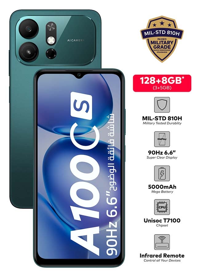 إيتيل A100Cs أخضر بحيرة 3+5GB RAM 128GB 4G - النسخة الشرق أوسطية - Image 2