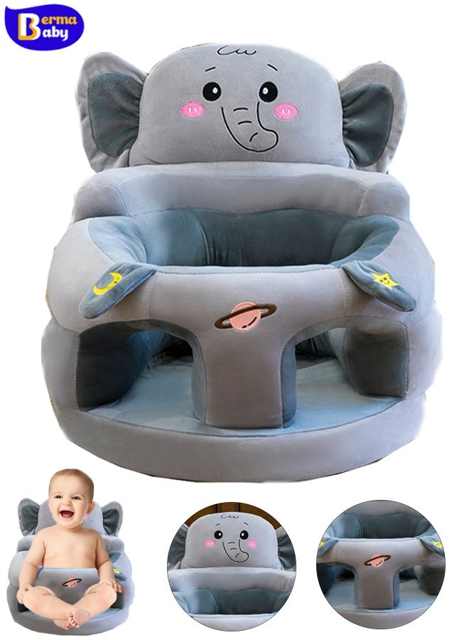 Berma Baby Baby Sitting Chair, Baby Sofa Toy, Baby Support Seat, Baby Comfort Learning Seat, Learning Sitting and Feeding Chair, Soft and Cute Plush Floor Sofa for Baby to Play, Suitable for Boys and Girls (Gray Elephant) - Image 1