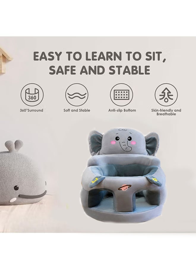 Berma Baby Baby Sitting Chair, Baby Sofa Toy, Baby Support Seat, Baby Comfort Learning Seat, Learning Sitting and Feeding Chair, Soft and Cute Plush Floor Sofa for Baby to Play, Suitable for Boys and Girls (Gray Elephant) - Image 3