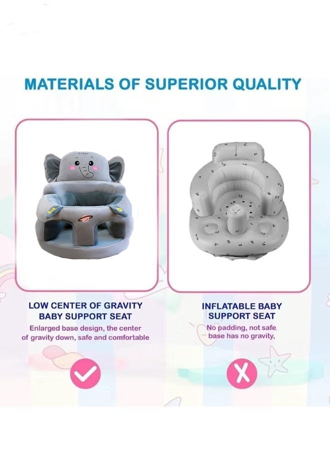 Berma Baby Baby Sitting Chair, Baby Sofa Toy, Baby Support Seat, Baby Comfort Learning Seat, Learning Sitting and Feeding Chair, Soft and Cute Plush Floor Sofa for Baby to Play, Suitable for Boys and Girls (Gray Elephant) - Image 5