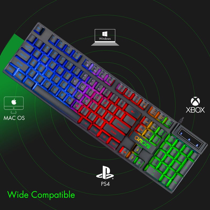 CHONCHOW Gaming Keyboard and Mouse Led Backlit USB Wired with Light Up 104Key 3600DPI 2 Side Button Mouse Keyboard Mechanical Feeling Compatible with PC Mac OS Xbox Ps4 Ps5 with Mousepad - Image 5