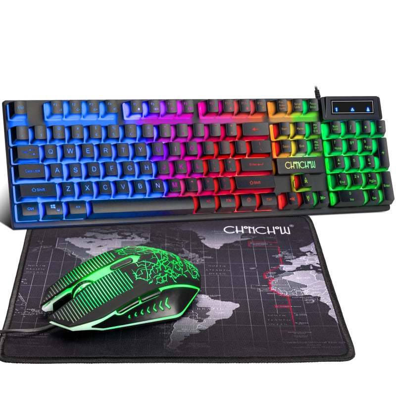 CHONCHOW Gaming Keyboard and Mouse Led Backlit USB Wired with Light Up 104Key 3600DPI 2 Side Button Mouse Keyboard Mechanical Feeling Compatible with PC Mac OS Xbox Ps4 Ps5 with Mousepad - Image 1