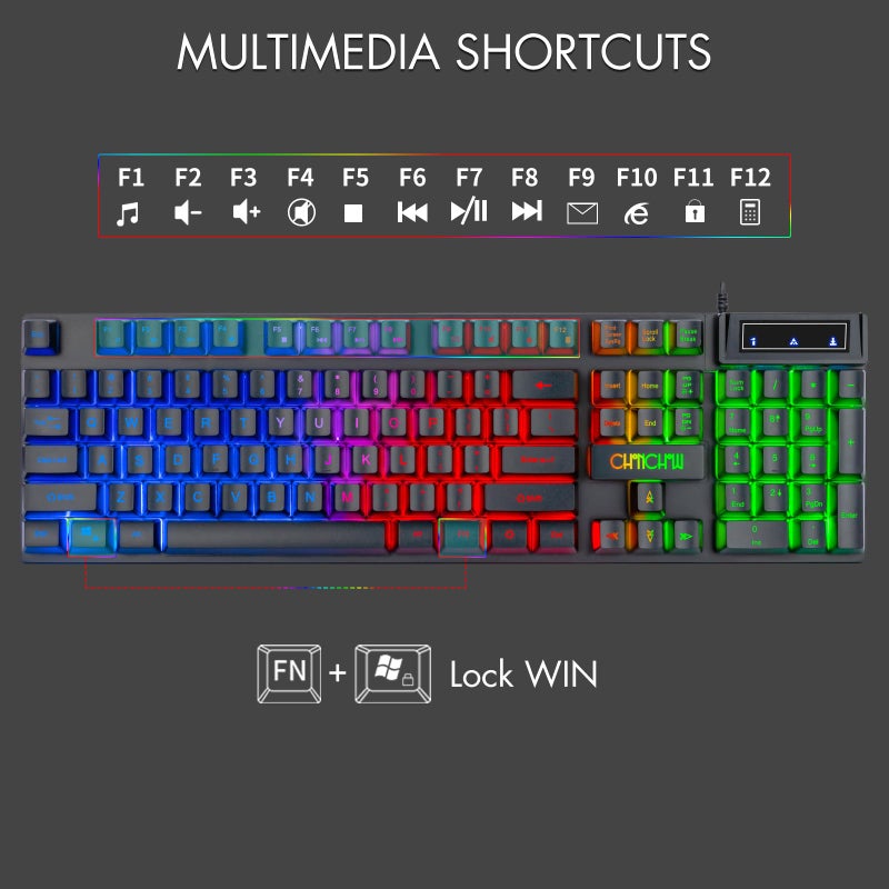 CHONCHOW Gaming Keyboard and Mouse Led Backlit USB Wired with Light Up 104Key 3600DPI 2 Side Button Mouse Keyboard Mechanical Feeling Compatible with PC Mac OS Xbox Ps4 Ps5 with Mousepad - Image 2