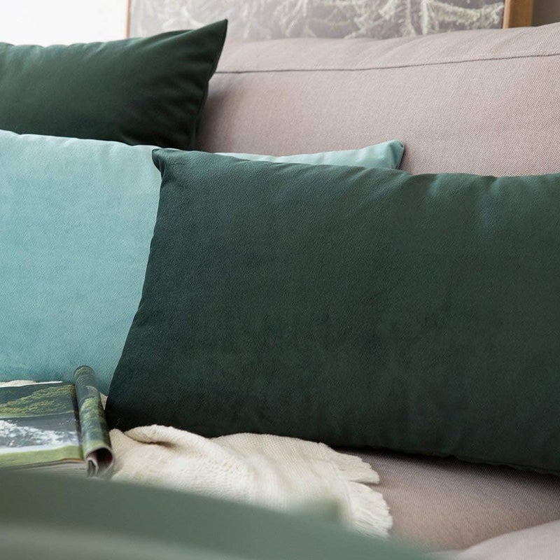 Khooti Rectangular Velvet Cushion Cover, 20x30 (Teal Green)(Pack of 2) - Image 4