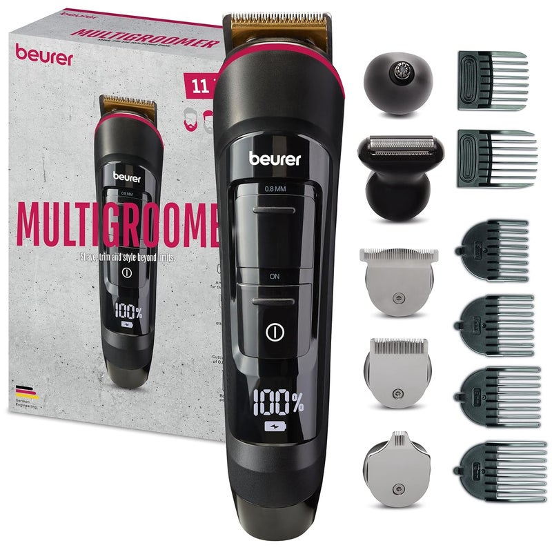 Beurer MN9X Multigroomer Mens TrimmerStainless Stee1 Blade with Titanium Coating11in1 Complete kit for BeardHairEarNoseWaterproofBattery Operated90Min RuntimeBlack - Image 1