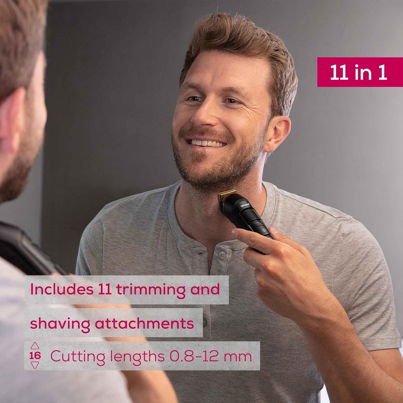 Beurer MN9X Multigroomer Mens TrimmerStainless Stee1 Blade with Titanium Coating11in1 Complete kit for BeardHairEarNoseWaterproofBattery Operated90Min RuntimeBlack - Image 2