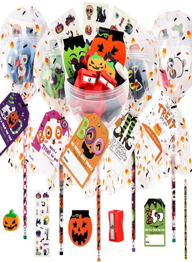 POPGIFTU Halloween Party Favors for Kids-28 Pack Giant Lollipop-Shaped Stationery Set with Pencil Sticker Eraser Notepad Sharpener, Trick or Treat Gifts for Boy Girl, Classroom Prizes, Halloween Party Supplies - Image 1