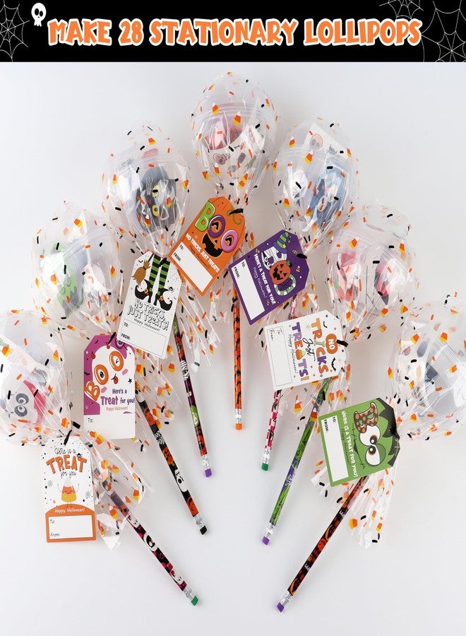 POPGIFTU Halloween Party Favors for Kids-28 Pack Giant Lollipop-Shaped Stationery Set with Pencil Sticker Eraser Notepad Sharpener, Trick or Treat Gifts for Boy Girl, Classroom Prizes, Halloween Party Supplies - Image 5