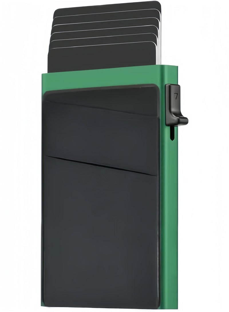 Unisex Credit Card Holder, Radio Id Blocking Pop-Up Card Holder, Holder Aluminum,Commercial Credit Card Wallet With Coin Pocket For Storing Banknotes, Coins, And Debit Cards, Green - Image 1