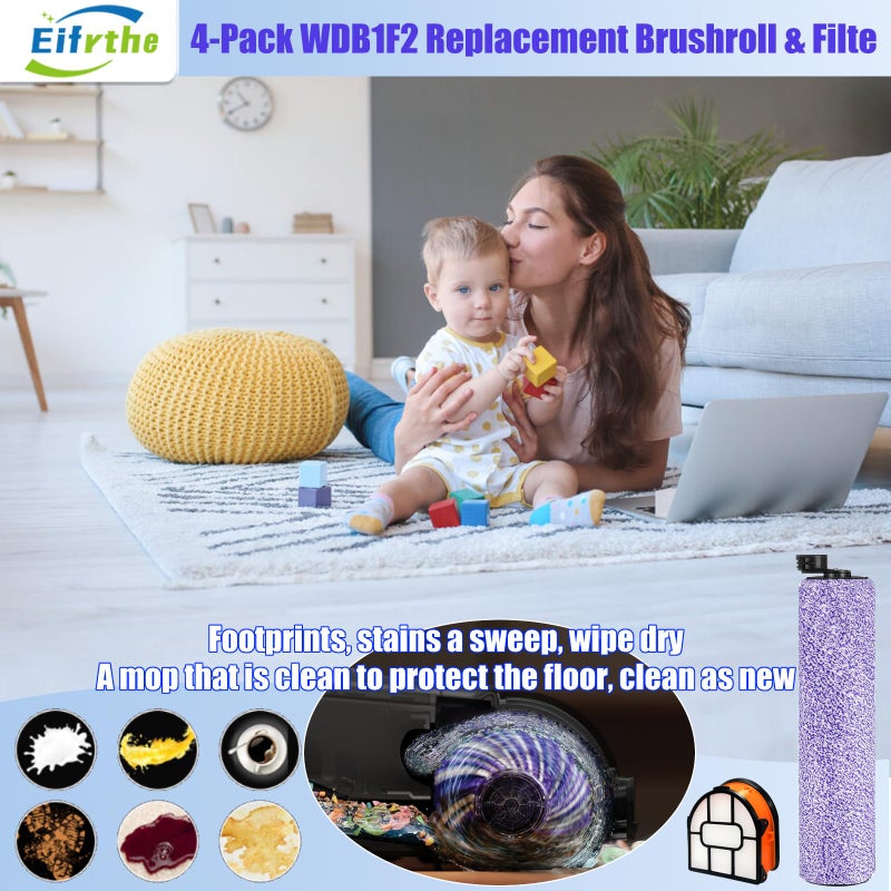 Eifrthe 4 عبوات Wdb1F2 بديلة للفرشاة وحزمة Filte لـ Shark Wd101 Wd201 Wd100 Wd200 Aw201 Wd200C Wd201C Wd101C Aw261 Wd160 Hydrovac Xl مكنسة كهربائية 3 في 1 مقارنة الأجزاء Wdb1 Wdb2 Wdff1 Wdb1F2 - Image 5