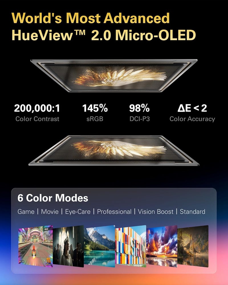 نظارات RayNeo Air 3s Pro AR/XR، شاشة بحجم 201 بوصة بدقة FHD وتردد 120 هرتز وميزة HueView، نظارات فيديو AR محمولة للألعاب تتوافق مع أجهزة iPhone 16/15، Android، Mac، Switch، PS5، Steam Deck - الجيل القادم من النظارات القابلة للارتداء للمشاهدة السينمائية - 3SPro - Image 3
