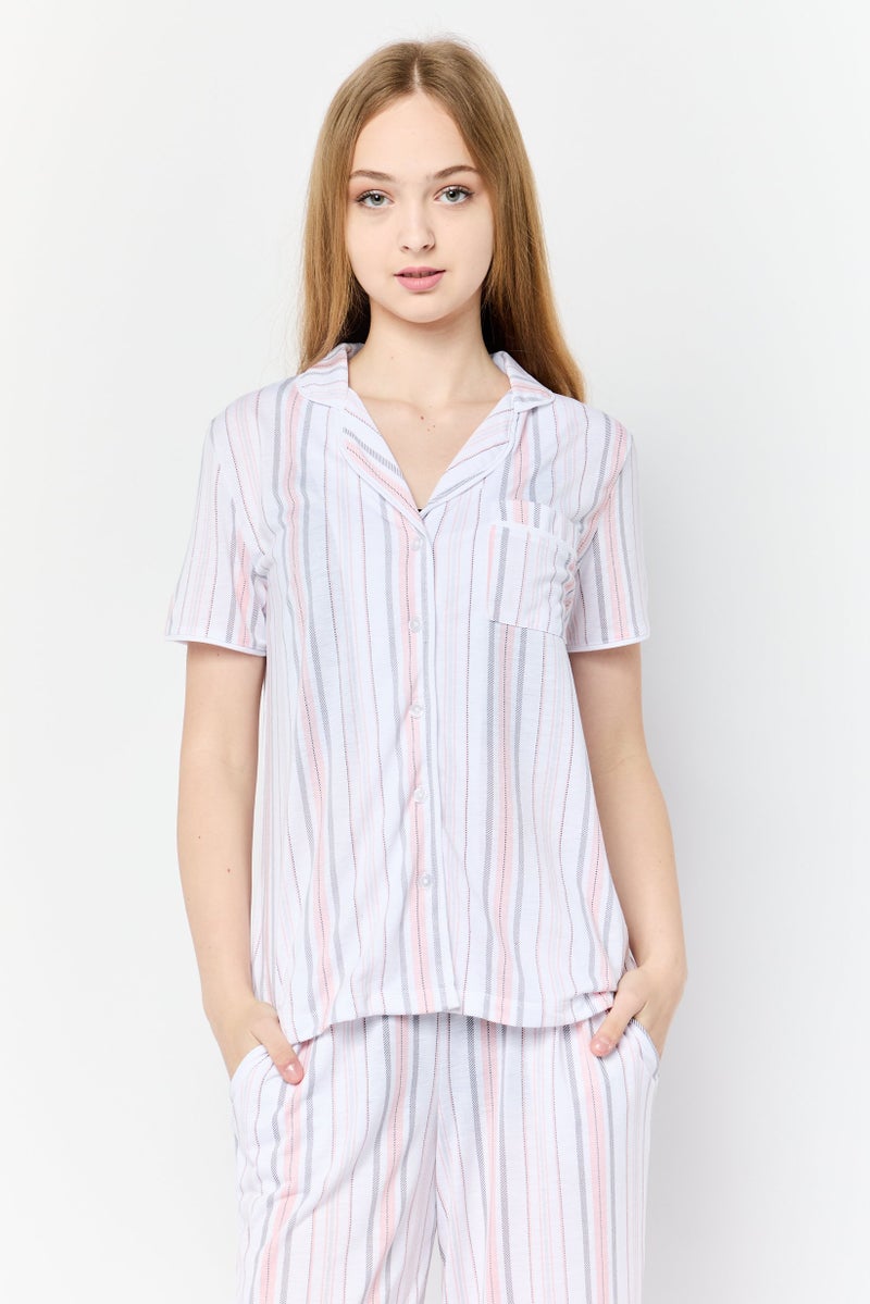 Jones New York Women 2 Pieces Regular Fit Stripe Top And Pajama Set, Multicolor - Image 2