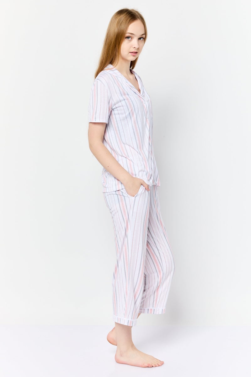 Jones New York Women 2 Pieces Regular Fit Stripe Top And Pajama Set, Multicolor - Image 3