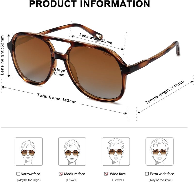 Sojos Retro Polarized Aviator Sunglasses Womens Mens Classic 70s 80s Vintage Trendy Square Aviators SJ2174 - Image 5