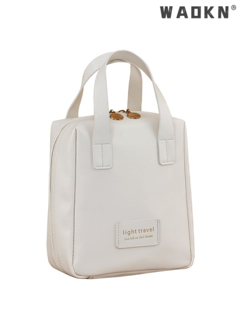 WAOKN Makeup Bag Portable Cosmetic Waterproof Bag, Large Capacity Travel Makeup Case Organizer, Makeup Bags For Women Toiletry Bag for Girls Traveling With Handle and Divider (white) - Image 5