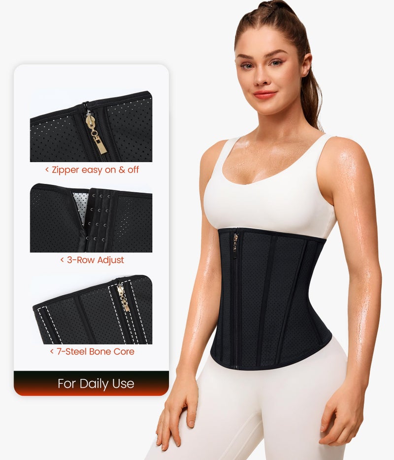 Junlan Sweat Waist Trainer for Women - Corset Sweat Band for Working Out(Black,Large) - Image 3