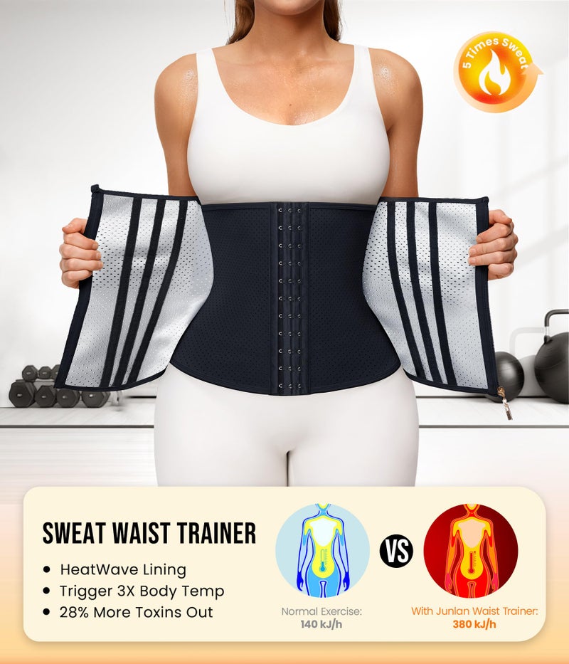 Junlan Sweat Waist Trainer for Women - Corset Sweat Band for Working Out(Black,Large) - Image 2