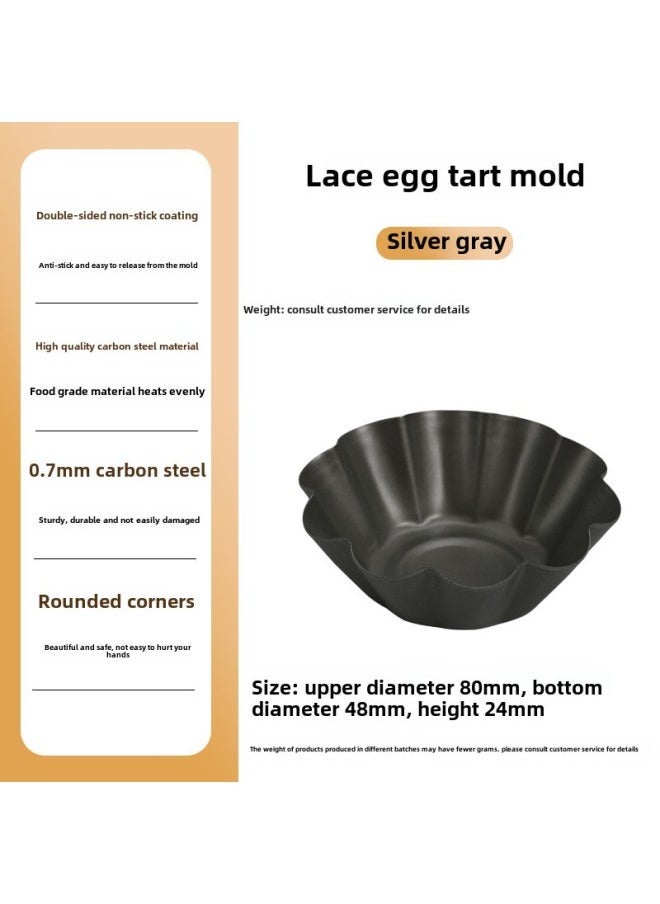 Round Egg Tart Mould Thickened Carbon Steel Non-stick Flower Egg Tart Cup Holder Baking Pudding Cake Mould-Specifications - Image 1