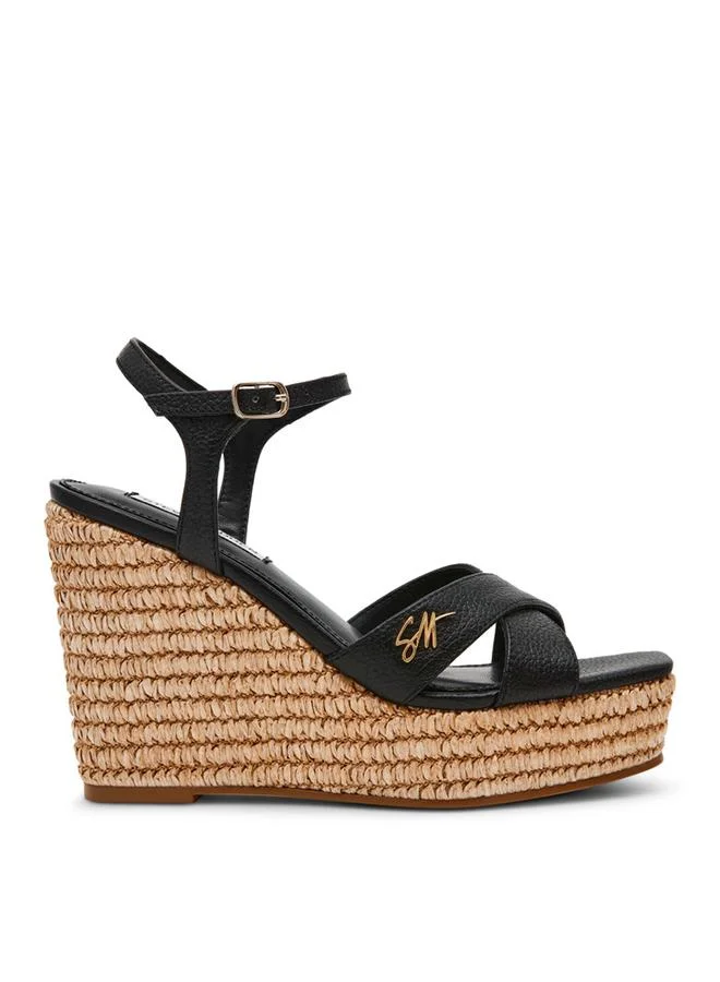 Steve Madden  Cylo Black Women's Ankle-Strap Wedge Sandals for Women | Best Price UAE
