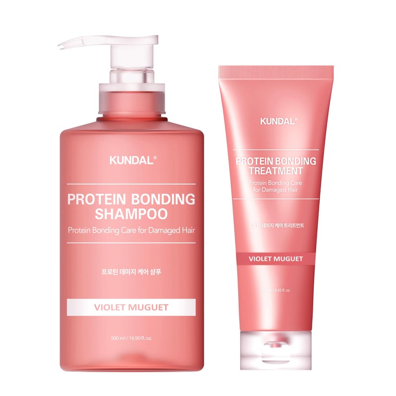 KUNDAL مجموعة شامبو وبلسم كوندال بروتين بوندينغ [موغيت البنفسجي] - العناية بالشعر الكوري، إصلاح الأضرار، التحكم في التجاعيد، حماية من الحرارة، مركب بينك-غلام، 16.9 أونصة سائلة / 6.76 أونصة سائلة (عبوة من 2)