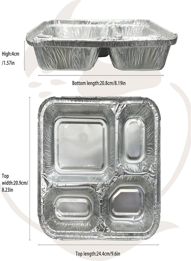 AIDUZETY 20 Pack - 9.6"x8.5" 4-Compartment Disposable Aluminum Pans with Lids – Foil Meal Trays for Takeout, Catering, Oven Safe - Image 2