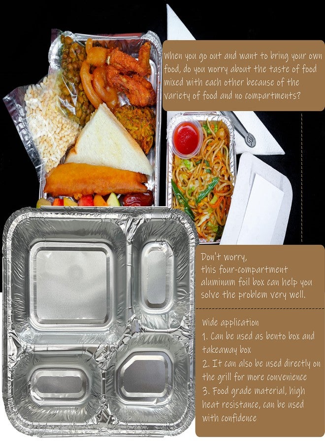 AIDUZETY 20 Pack - 9.6"x8.5" 4-Compartment Disposable Aluminum Pans with Lids – Foil Meal Trays for Takeout, Catering, Oven Safe - Image 5