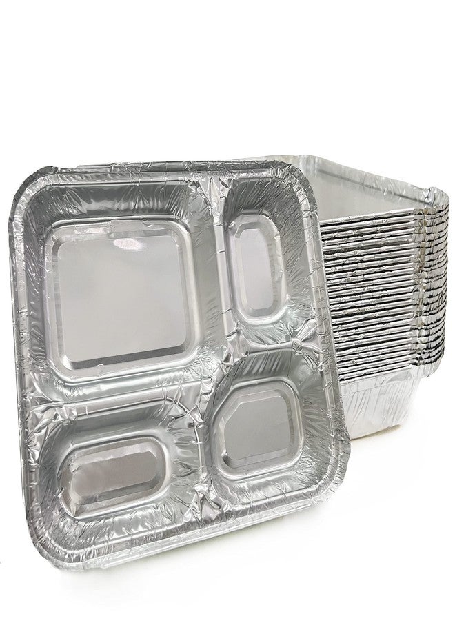 AIDUZETY 20 Pack - 9.6"x8.5" 4-Compartment Disposable Aluminum Pans with Lids – Foil Meal Trays for Takeout, Catering, Oven Safe - Image 1