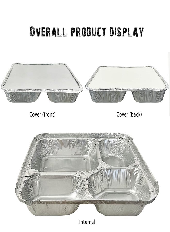 AIDUZETY 20 Pack - 9.6"x8.5" 4-Compartment Disposable Aluminum Pans with Lids – Foil Meal Trays for Takeout, Catering, Oven Safe - Image 3