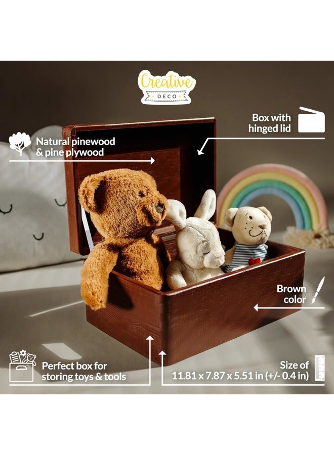 Creative Deco Large Brown Wooden Box Storage with Hinged Lid | 11.8 x 7.87 x 5.51 inches (+-0.5) | Gift Box for Tool Dog Toy Shoes Clothes Kitchen Storage | Wood Keepsake Chest - Image 4
