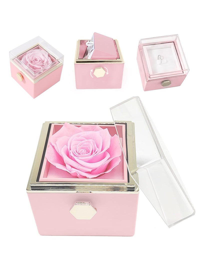 SYOSI صندوق خاتم الورد، صندوق خاتم الاقتراح يدور 360 درجة، وظائف تخزين متعددة، إبداع فريد، صندوق مجوهرات مخملي مربع لخاتم الاقتراح، أو الحفل، أو الزفاف أو المناسبات الخاصة (وردي) - Image 1