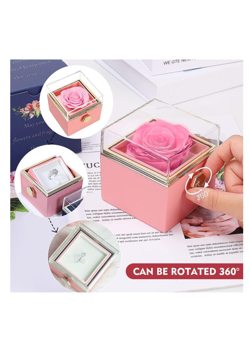 SYOSI صندوق خاتم الورد، صندوق خاتم الاقتراح يدور 360 درجة، وظائف تخزين متعددة، إبداع فريد، صندوق مجوهرات مخملي مربع لخاتم الاقتراح، أو الحفل، أو الزفاف أو المناسبات الخاصة (وردي) - Image 2