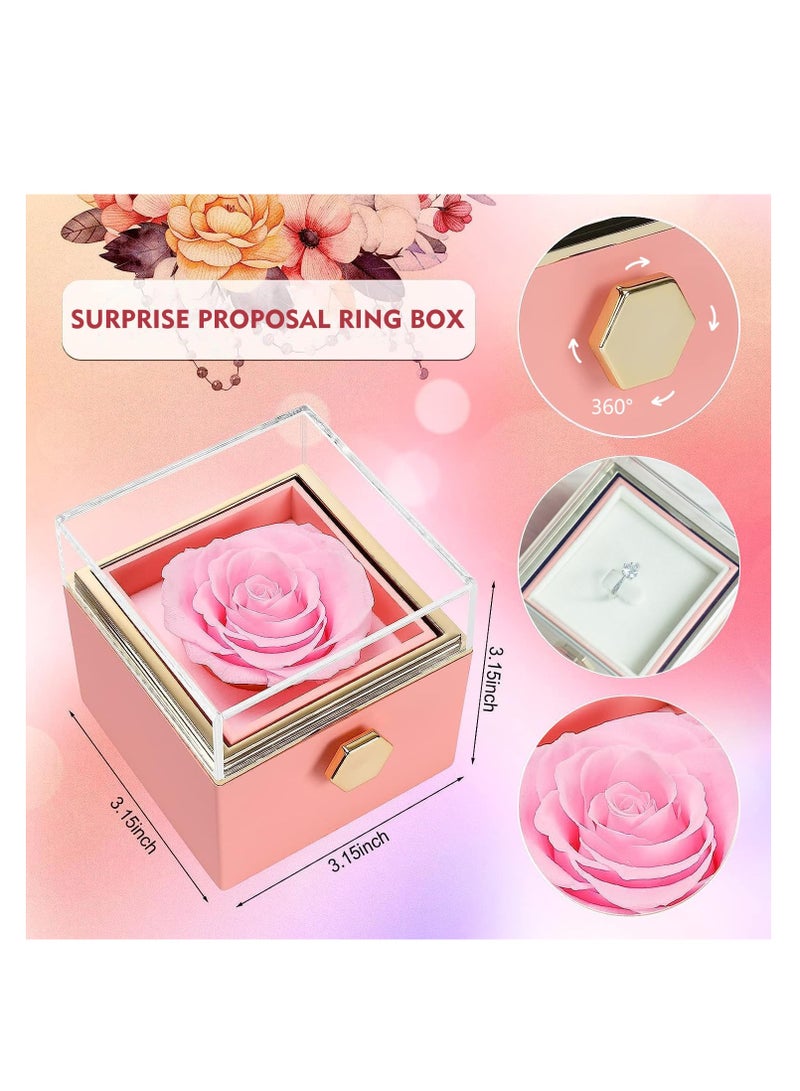 SYOSI صندوق خاتم الورد، صندوق خاتم الاقتراح يدور 360 درجة، وظائف تخزين متعددة، إبداع فريد، صندوق مجوهرات مخملي مربع لخاتم الاقتراح، أو الحفل، أو الزفاف أو المناسبات الخاصة (وردي) - Image 4