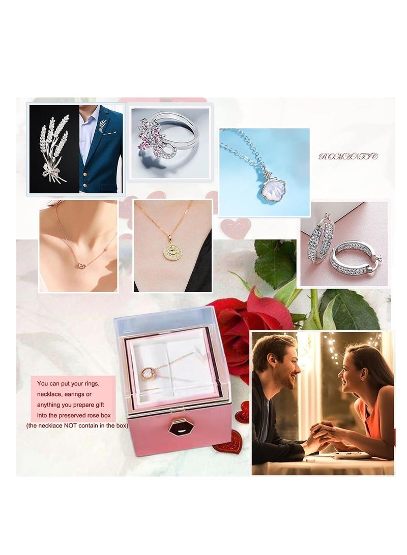 SYOSI صندوق خاتم الورد، صندوق خاتم الاقتراح يدور 360 درجة، وظائف تخزين متعددة، إبداع فريد، صندوق مجوهرات مخملي مربع لخاتم الاقتراح، أو الحفل، أو الزفاف أو المناسبات الخاصة (وردي) - Image 5