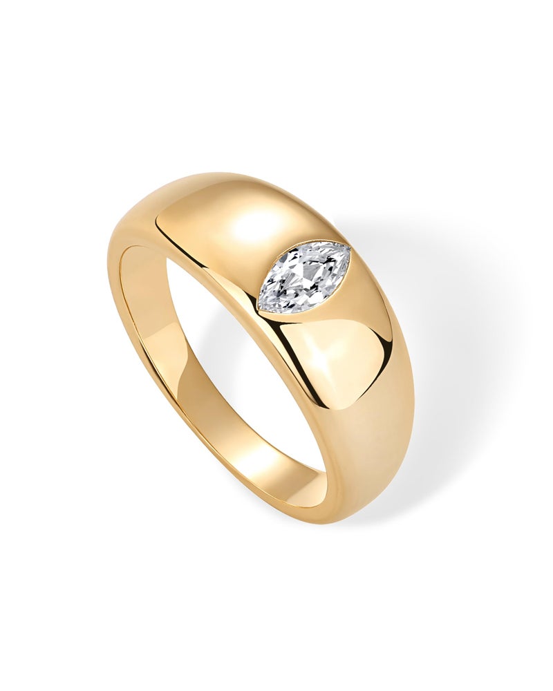 PAVOI 14K Gold Plated Chunky Dome Statement Ring for Women | Marquise Cubic Zirconia Dome Ring | Thick Stackable Bands (Yellow Gold, 7) - Image 3