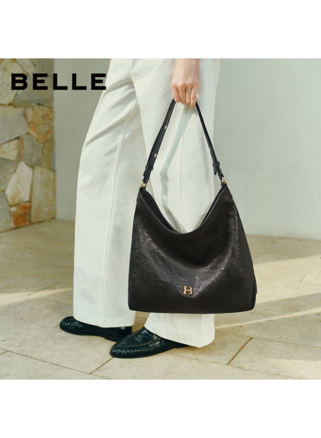 Belle Women's Time Vegetable Tanned Hobo Bag Gift Vintage Crossbody Tote Bag 2067acx5 Black - Image 3