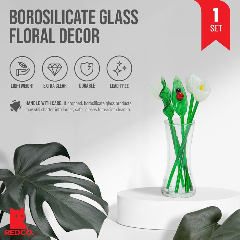 Red Co. Decorative Glass Lovely Flower Bouquet with Vase, Gift Boxed â€“ White Calla Lilies - Image 2