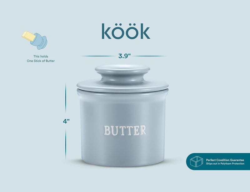 Kook Butter Keeper Dish, French Ceramic Crock For Counter With Lid, Embossed Container, For Soft Butter, Perfect for Chrismas Gift, Home and Kitchen Decor (Casper Blue) - Image 5