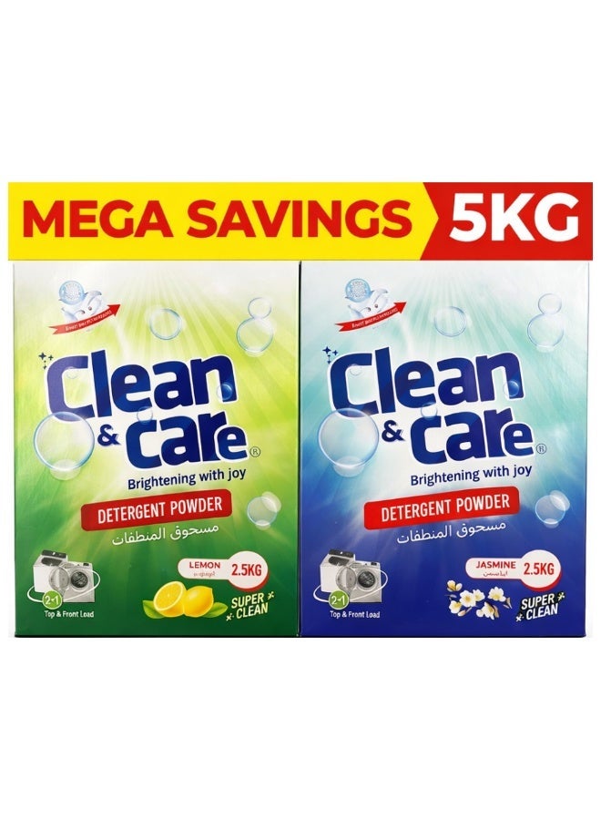 Clean and Care Clean & Care Detergent Powder 5kg Combo Set includes 2.5kg Lemon & 2.5kg Jasmine Advanced Stain Removal & Brightening with Joy for Top & Front Load Machines - Image 1
