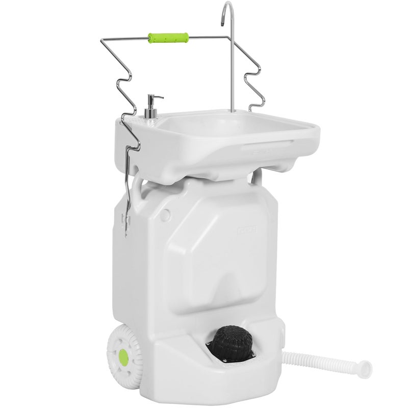 YITAHOME Portable Camping Sink 38 L Handwashing Station with Adjustable Wash Basin Soap Dispenser Metal Handle Large Wheels for Outdoor Travel Boat Gather Garden Worksite White