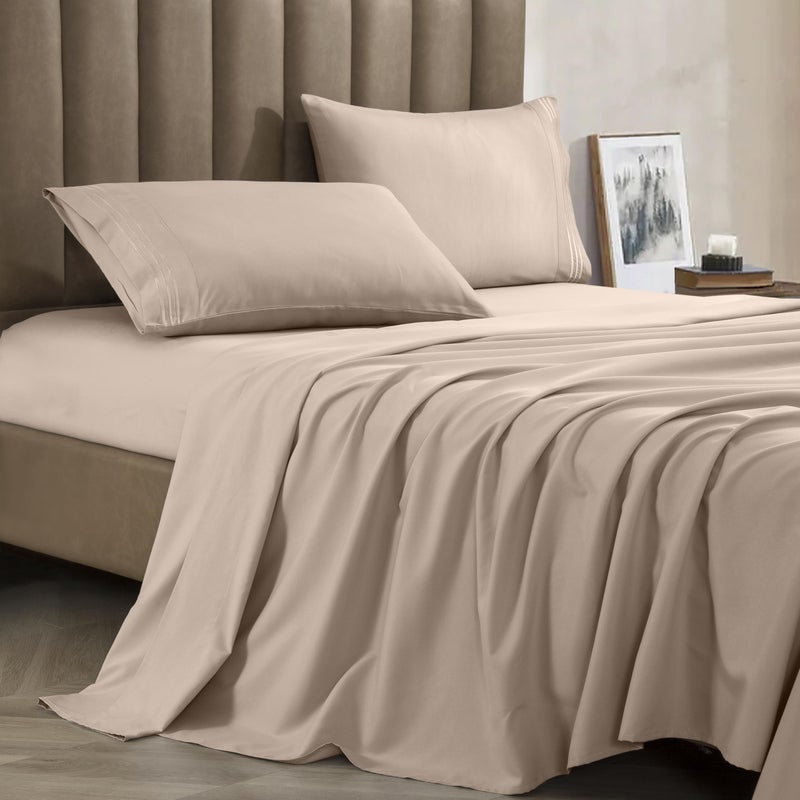 CELINE LINEN Premium 1800 Hotel Quality WrinkleResistant 4Piece Microfiber Sheet Set Luxury Ultra Soft and Breathable Bedding 16 Inch Deep Pocket 4PC Sheet Set California King Cream