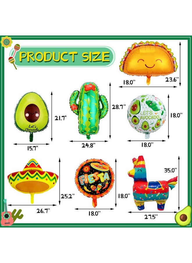 Bluegogo 18 Pcs Fiesta Party Balloons Supplies Taco Balloons Mexican Balloons Cinco De Mayo Party Decorations Cactus Avocado Hat Jumbo Mylar Foil Balloons Fiesta Party Decorations  - Image 3